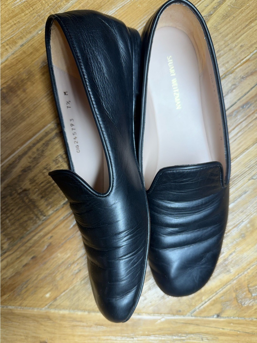 Stuart Weitzman Black Nappa Leather Payton Pleated Loafers - Size 7.5 - Picture 7 of 12